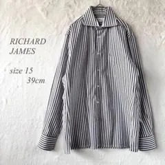 RICHARD JAMES 長袖ワイシャツ 15 ストライプ 白ブラウン1316