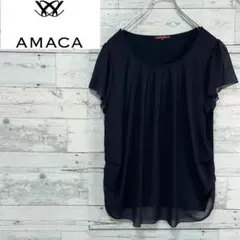 ☆美品☆AMACA アマカ　シアープルオーバーブラウス　ギャザータック　切替生地のサムネイル