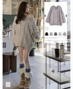 ケーブル編みローゲージVネックニットチュニック[mb1622]