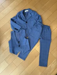 青色 チェック柄 スーツセット 110cm