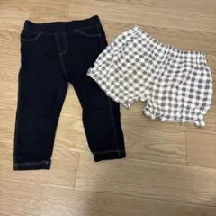 黒レギンスとチェック柄ショートパンツセット