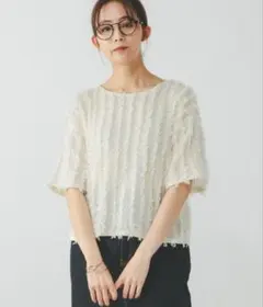 GLOBAL WORK グローバルワーク ジャガードフリンジ トップス ホワイト