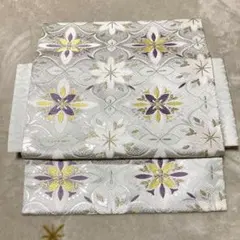 西陣織　正絹　名古屋帯 作り帯　シルバーグレ