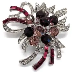 リボンモチーフ ラインストーン ブローチ ヴィンテージ風 アンティーク調 上品