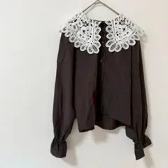 k257 Lサイズ　レース襟 長袖ブラウスシャツ　レディース　トップス