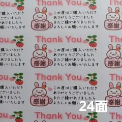 サンキューシール　少し大きめ　カップうさぎ　感謝　2シート48枚　匿名配送