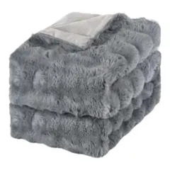 ふわもこ ブランケット 薄いグレー ラビットファー調 毛布 ひざ掛け 新品未使用