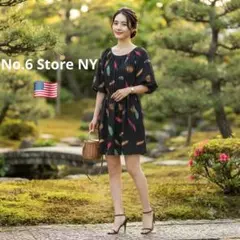 No.6 Store NY 高級シルク100% フェザープリント ワンピース Sのサムネイル