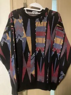 古着 幾何学模様 ニットセーター Lサイズ