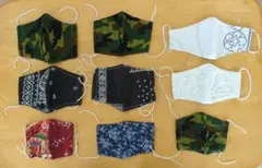 ハンドメイド 布マスク まとめ売り 和柄 迷彩柄　こども　女性サイズ　9枚のサムネイル