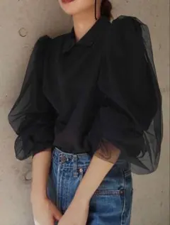 新品　SHEIN 黒　襟付きブラウス　Sサイズ