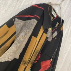 ヴィンテージ ブラウス 総柄 派手 個性派 レトロ ブラック レッド マスタード