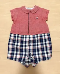 ファミリア★ポロシャツ×チェック柄パンツ★ショートオール★レッド×ブルー★80