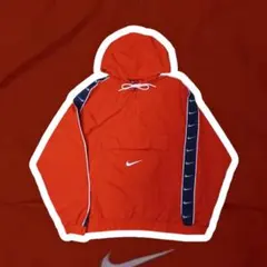 90s NIKE レッドフードナイロンアノラックパーカーホワイトセンターロゴM
