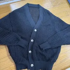 ブラック 編み込みデザイン カーディガン Mサイズのサムネイル