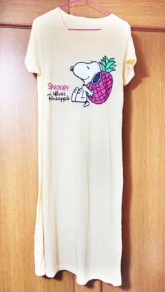スヌーピー ロング ワンピース 半袖 プリント柄 イエロー 中古品