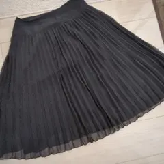 黒ドットプリーツスカート ひざ丈　ミモレ丈シフォンスカート　M