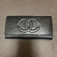 正規品 CHANEL カメリア 二つ折り財布 黒 シルバー金具 ココマーク