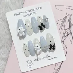 現品ネイルチップ୨୧プードル×リボン୨୧♡量産型ワンホン⟡.·韓国