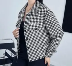 SHEIN プラス オーバーコート 千鳥格子柄 擦り付け柄ヘム