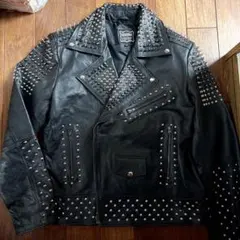 未使用 Genuine スタッズ 牛革 レザーダブルライダースジャケット 美品
