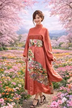 訪問着着物リメイクワンピース正絹ウエストリボン付き着丈127センチ身幅60センチ