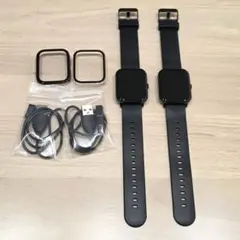 スマートウォッチ　黒　ブラック　2本セット　保護カバー付き　ペア