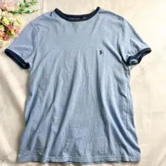 【人気リンガー】ポロバイラルフローレン Tシャツ 刺繍ロゴ 水色 Sサイズ 古着