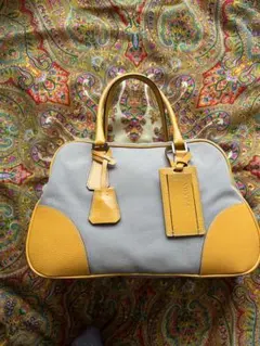 PRADA ボストンバッグ グレー/イエロー