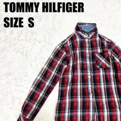 トミーヒルフィガー チェックシャツ S コットン100％ 日本製 長袖【336】