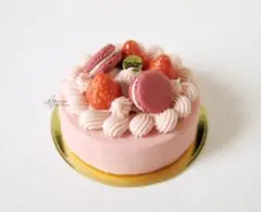 1/12 ミニチュア 苺のデコレーションケーキ ドールハウス スイーツ マカロン