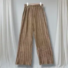 リップスター ベロア プリーツ ワイドパンツ ブラウン ウエストゴム 秋冬コーデ