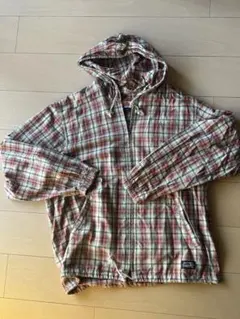 チェックパーカー XL 赤 ドローコード付き