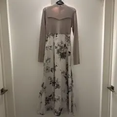 MERCURYDUO フラワードッキングロングワンピース ベージュ ピンク 花柄