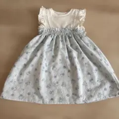 水色 フリル付き 花柄 ノースリーブワンピース 110センチ