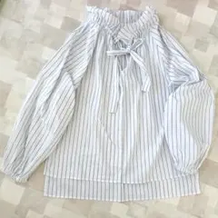 CLOCHE クロシェ ストライプフリルネックブラウス　プルオーバー
