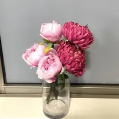 ピオニーとマム(洋菊)の花束小　アーティフィシャルフラワー　造花　ブーケ　ピンク