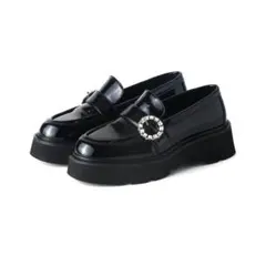 coca ビジューバックルベルト厚底ローファー ブラック M