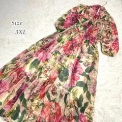 花柄 ロングワンピース シフォン調 ふんわり 大きいサイズ3XL レディース