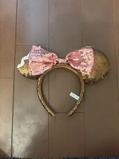 ミニー耳カチューシャ ゴールド ピンク スパンコール