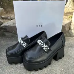 GRL パール付き　厚底　ブラックローファー