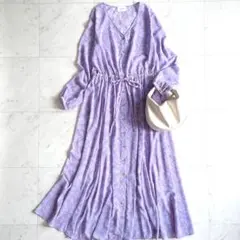 ユナイテッドアローズ ロングワンピース シアー 花柄 ペイズリー パープル 薄紫