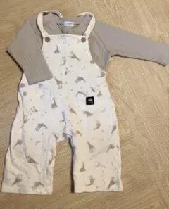 動物柄ロンパースと長袖トップスセット