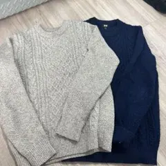 UNIQLO グレー　ネイビーケーブルニットセーター SとM