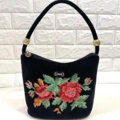 FEILER フェイラー 花柄 シェニール織 ハンドバッグ 黒