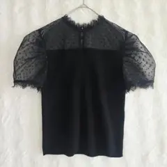 31 Sons de mode ドットチュール パフ袖 リブニット 黒 Sのサムネイル