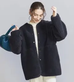 BEAUTY&YOUTH ボア×フェイクムートン リバーシブルコート ネイビー