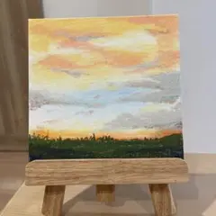 オイルパステル画　キャンバス　暖かな空