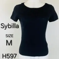 Sybilla シビラ 半袖ニット カットソー 刺繍 レース 黒 H597のサムネイル