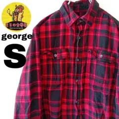 USA古着 george　ネルシャツS　ブラックレッド　チェック